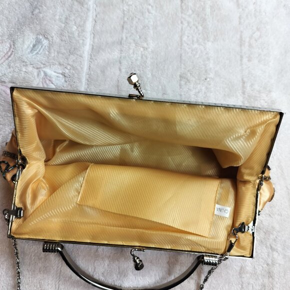 Beaded Butterfly Evening Clutch | Gold Satin Sequin Formal Bag | Whimsigoth - Picture 7 of 9